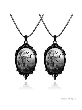 Gothic Bat Necklace Rope Chain Glass Pendant Witch Choker Halloween Jewelry